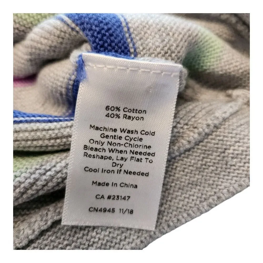 NWOT Talbots Knit Sweater Womens Extra Small Gray Multicolor Stripes Waffle Knit